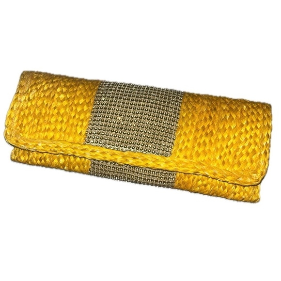 Mary L’s Bahamas Handbags - Yellow Woven Clutch from the Bahamas, Mary L’s w/Yellow Rhinestones